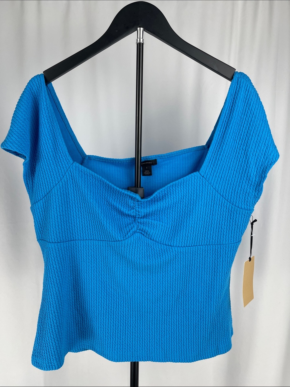Halogen Blue Textured Sweetheart Neck Top – Size Large – NWT